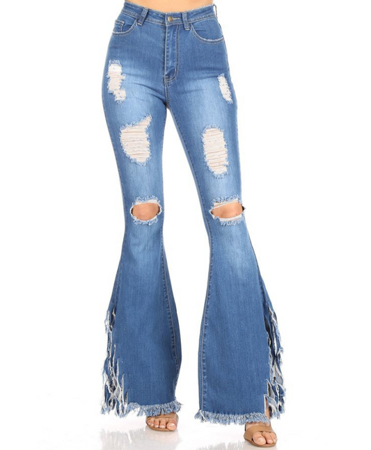 High Waist Stretch Ripped Jeans